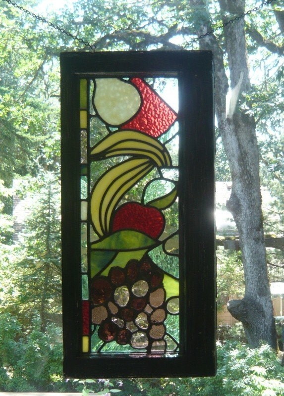 Antique Stained Glass Windows. Fruits Stained Glass Panel in
