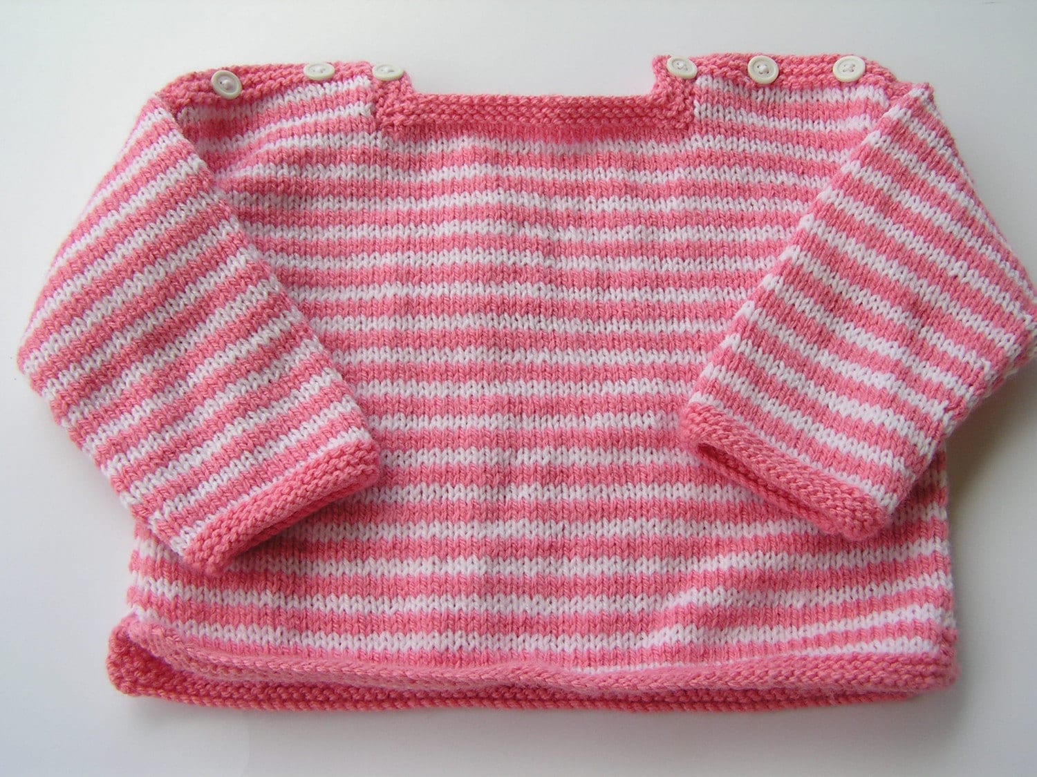 50% OFF - Hand Knit Pink Striped Baby Sweater