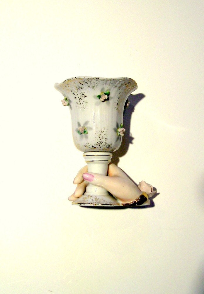 Vintage Lefton Figural Hand Vase 
