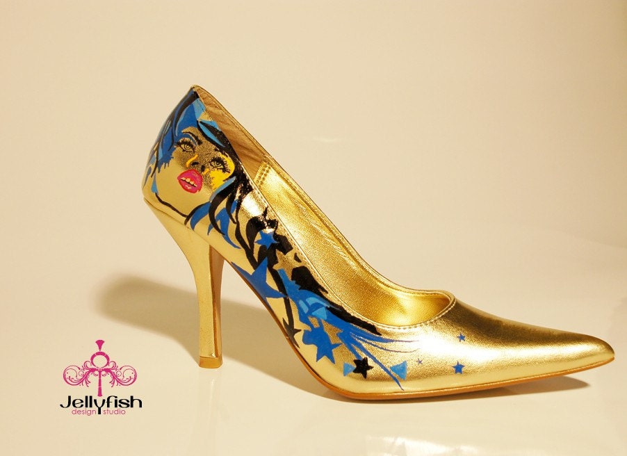 Studio Jellyfish Gold hand painted heels