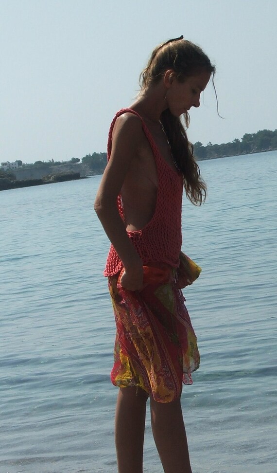 Coral red cotton tank, beach cover up