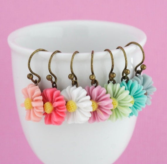 Little Daisy Earrings, Colorful Flower Earrings - One Pair