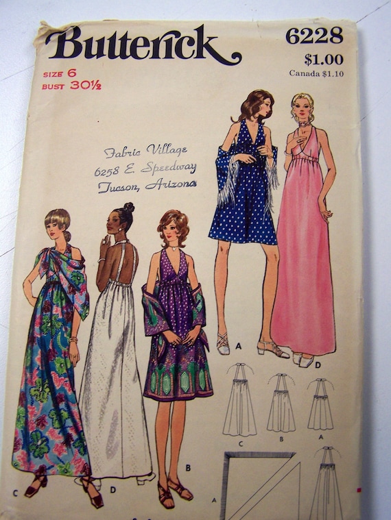 Vintage Sewing Pattern Butterick 6228 Misses' Halter Dress Size 6 Bust 30.5 Uncut Complete