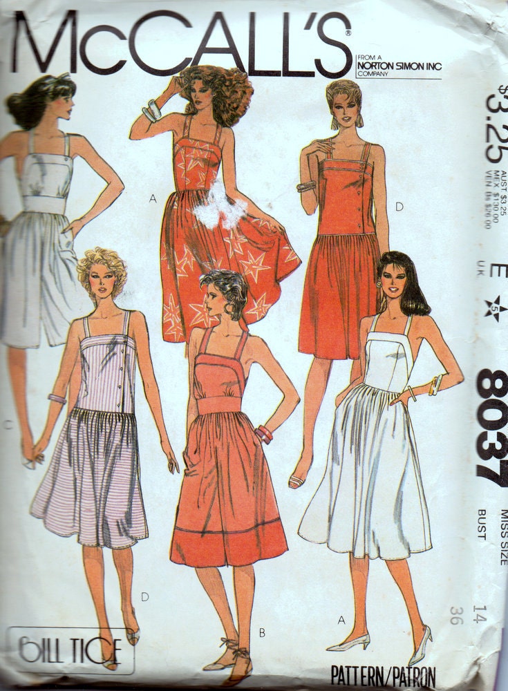Vintage Sewing Pattern McCall's 8037 Misses' Sun Dresses Size 14 Bust 36 inches  Complete Uncut FF