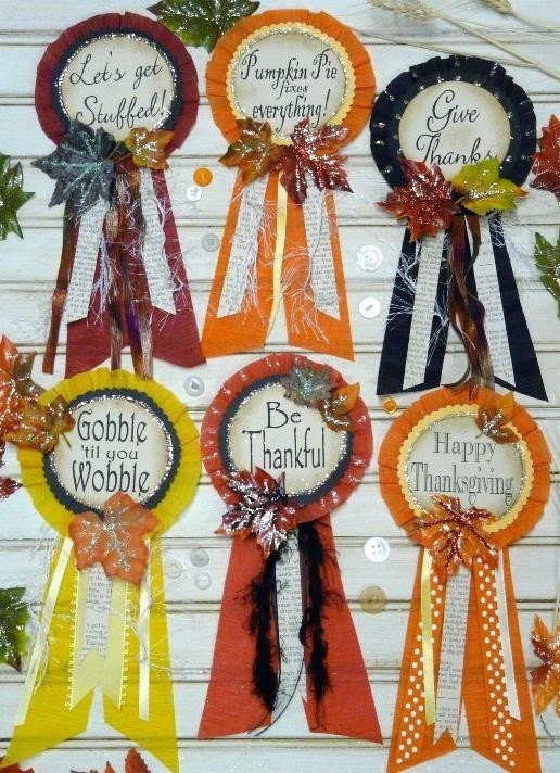 Happy THANKSGIVING Fall Badges E PATTERN - Pins doll jewelry Pdf ribbon art pilgrim turkey give thanks autumn crepe star primitive altered
