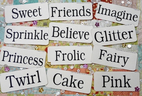 12 Large Girly Flash Cards - vintage like altered art girl woman believe pink sweet signs words pretty scrapbooking digital uprint primitive