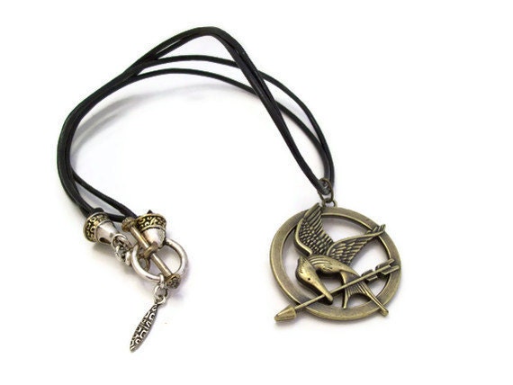 MockingJay Hunger Games vegan Leather Toggle Necklace