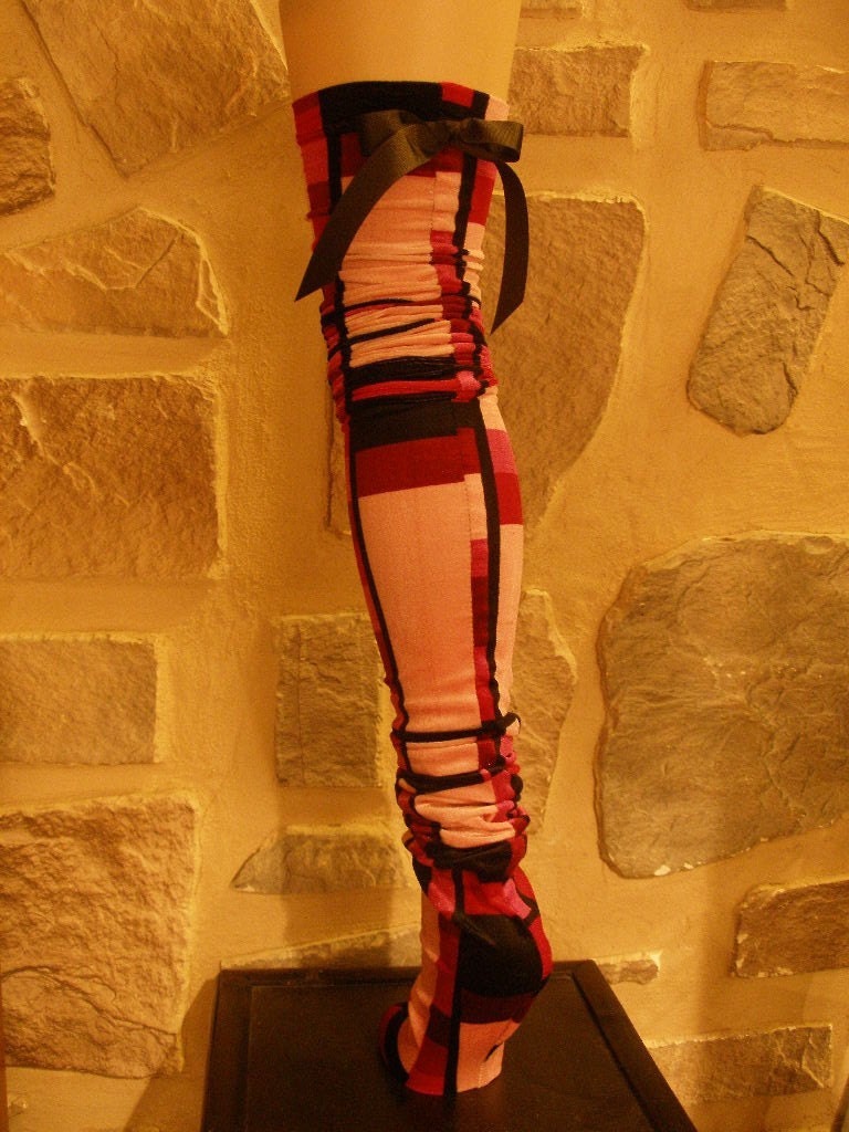 Velveteen Retro Scrunchie Stocking Socks with Black Bows on Back