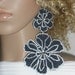 Fabulous Layered Flower Dangling Denim Fabric Earrings with Rhinestones, Ladies Earrings, Women Earrings, Fashion Earrings
