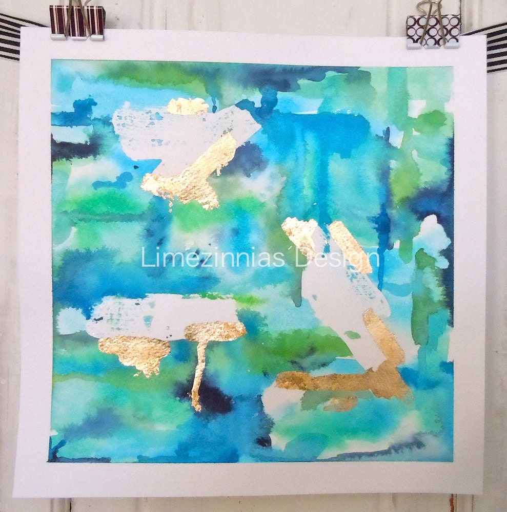 Turquoise Abstract Original Watercolor Painting - 12x12