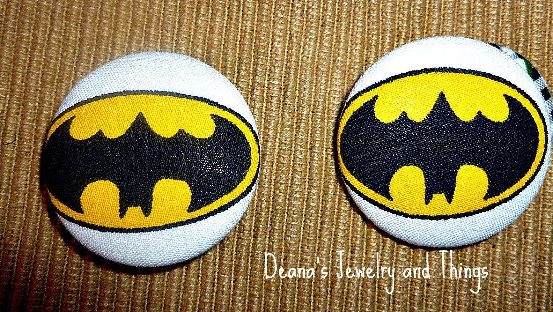 Batman Fabric  Button Earrings 1 1/2"