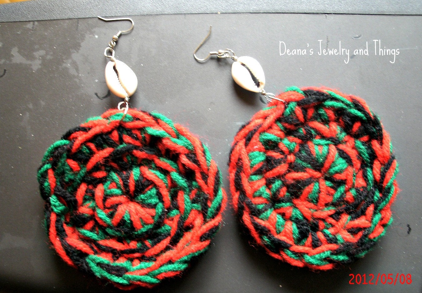 Red, Black and Green Crochet Hoops w/Cowie
