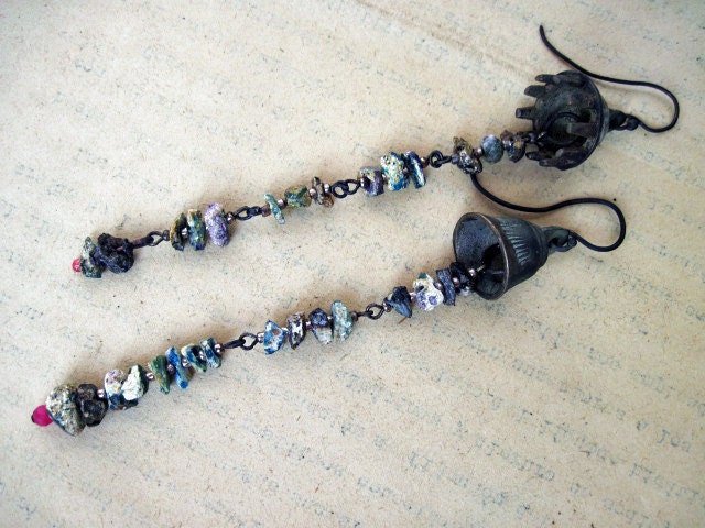 The Scholar. Victorian Tribal Assemblage earrings with Roman Glass.