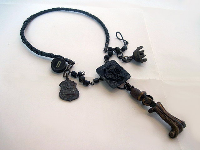 B is for Badr. Victorian Tribal Rustic Gypsy Assemblage Found Objects in Black.