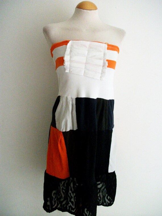 Orange Stripe Patchwork Tube  Dress