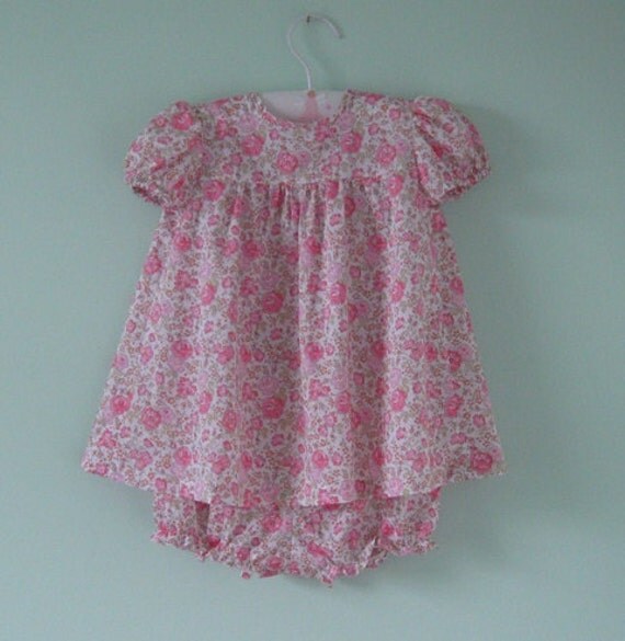 Beautiful pink rose liberty dress with matching knickers age 9 months