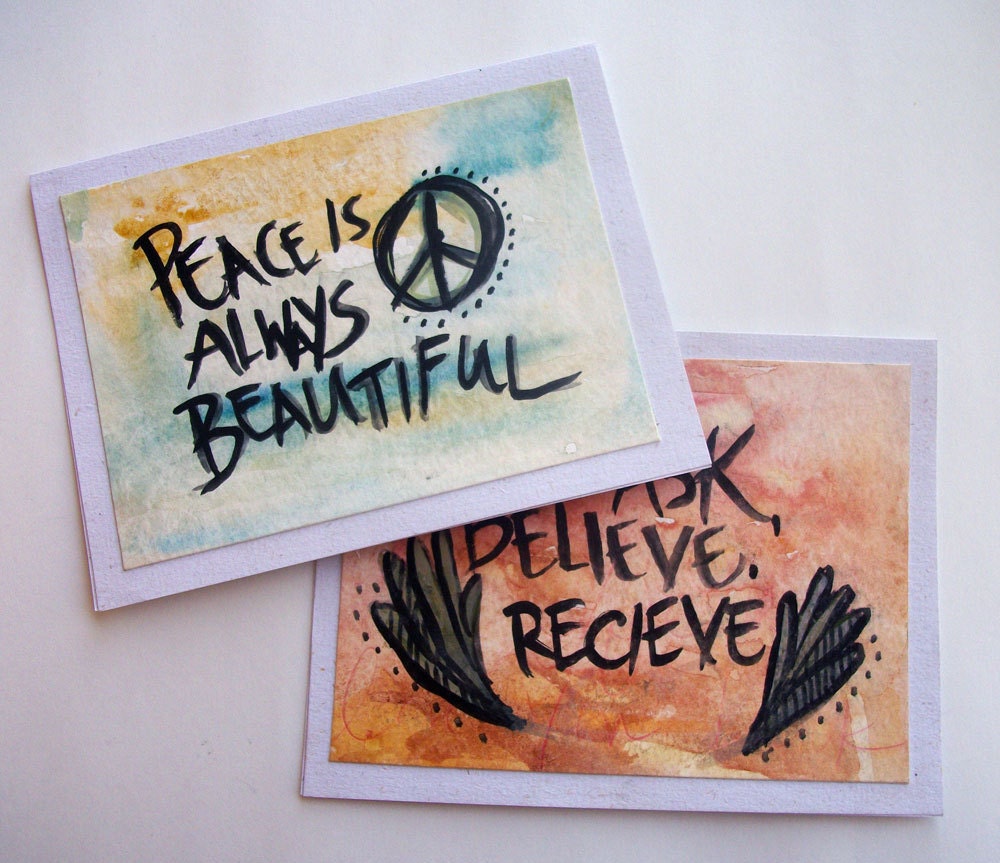 Hemp Watercolor Affirmation Art Note Cards, Set of 2 - Hand painted - Blank for any occassion