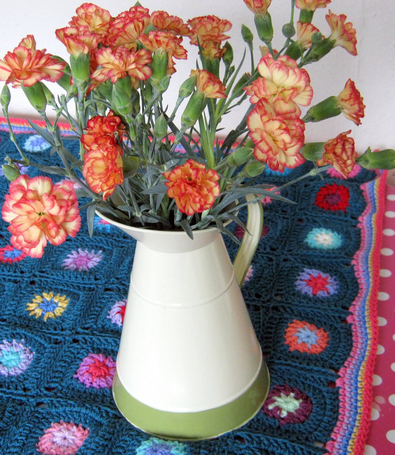 Retro Vintage Style Teal Flower Granny Square Crochet Blanket Afghan Sublime