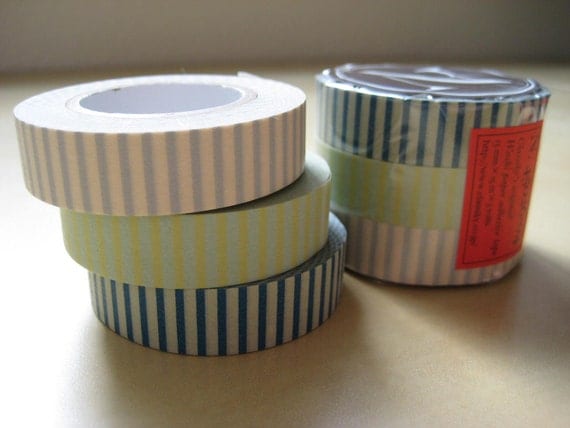 Washi Tape-Masking Tape-3 roll set blue stripes
