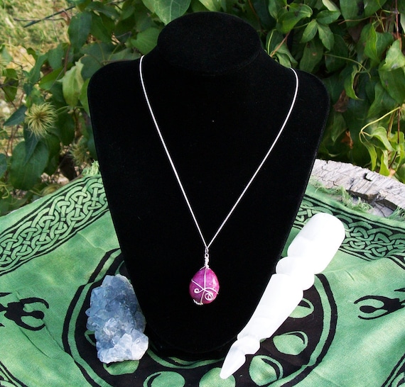 Third Eye Botswana Agate Sterling Silver Wire Wrapped Necklace.