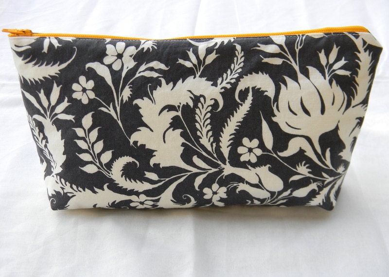Large charcoal zippered cosmetic pouch
