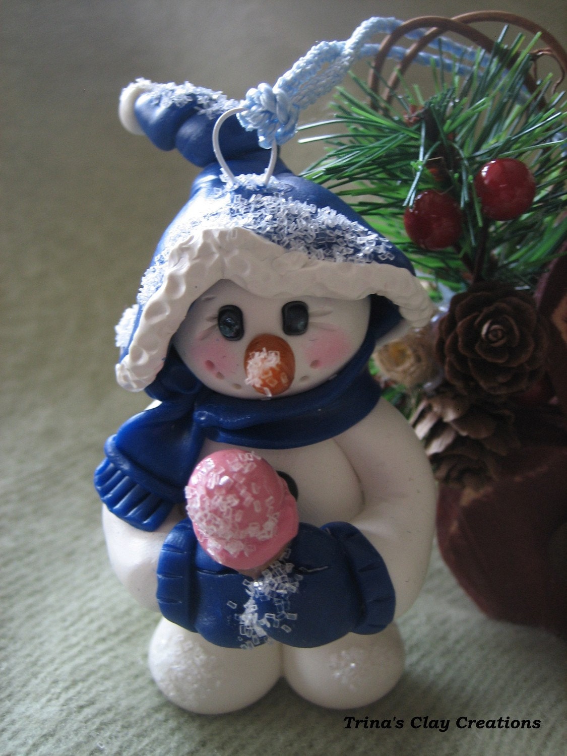 Christmas Ornament, Polymer Clay, Snowman Ornament