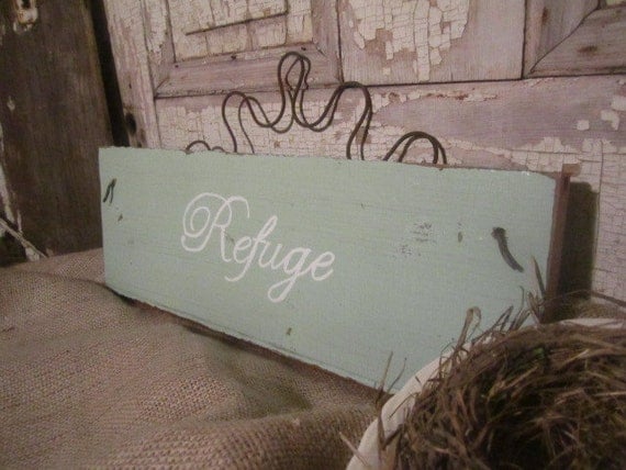 REFUGE Wall Art  Handpainted Sign - Reclaimed Salvaged Plank from Historic Courthouse - Custom Orders Available