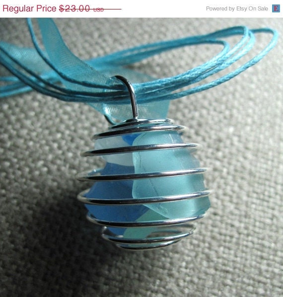 ON SALE Etsy Wedding Jewelry SEA Glass  Necklace, , Beach Wedding, Bridal Party Gift,  Maine Summer "Beach Ball" Pendant