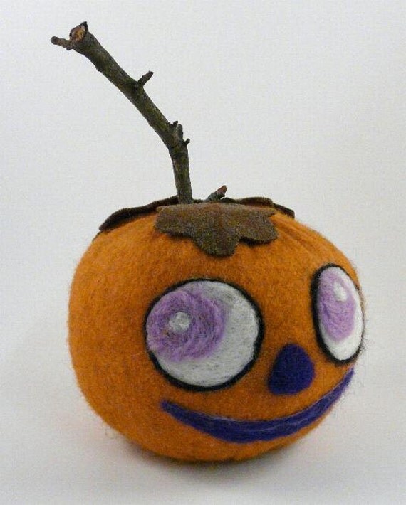 Halloween Needle Felted wool Pumpkin-  primitive orange OOAK needle felting roving