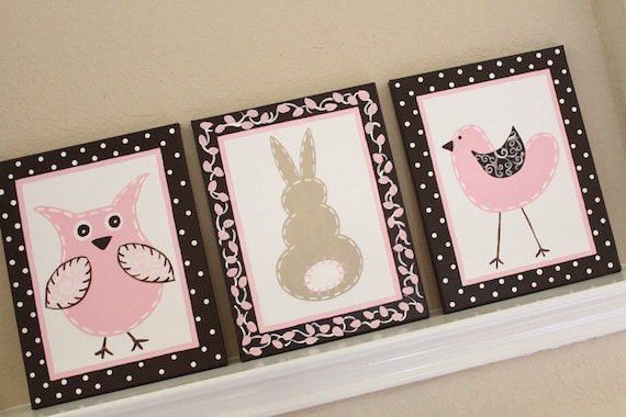 Owl, Bunny, and Birdie 11x14 (set of 3) MADE TO ORDER