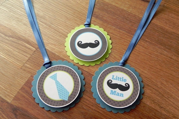 Favor Tags: Little Man Mustache & Tie Party Favor Tags - Baby Shower or Kids Birthday Party Decorations