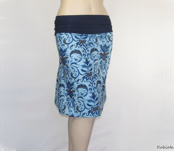*Kobieta SALE* Plus Size A-Line Skirt-Blue Amy Butler Cotton Print- Size XL- XXL- Womens 18-22