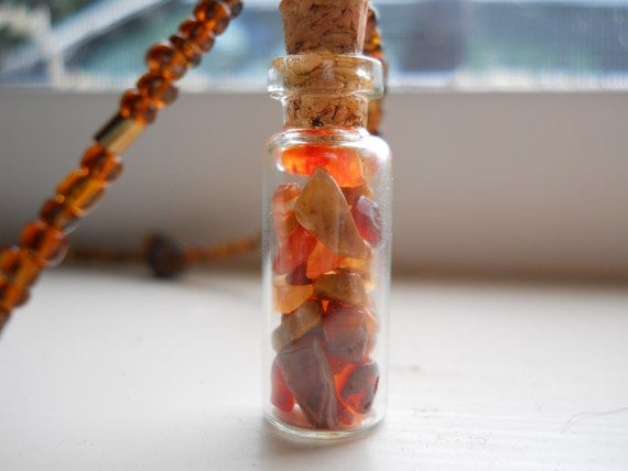Fire Dancer Necklace -Stone, Beaded, Tiger's Eye, Crystal, Vial, Magick, Pagan, Witch