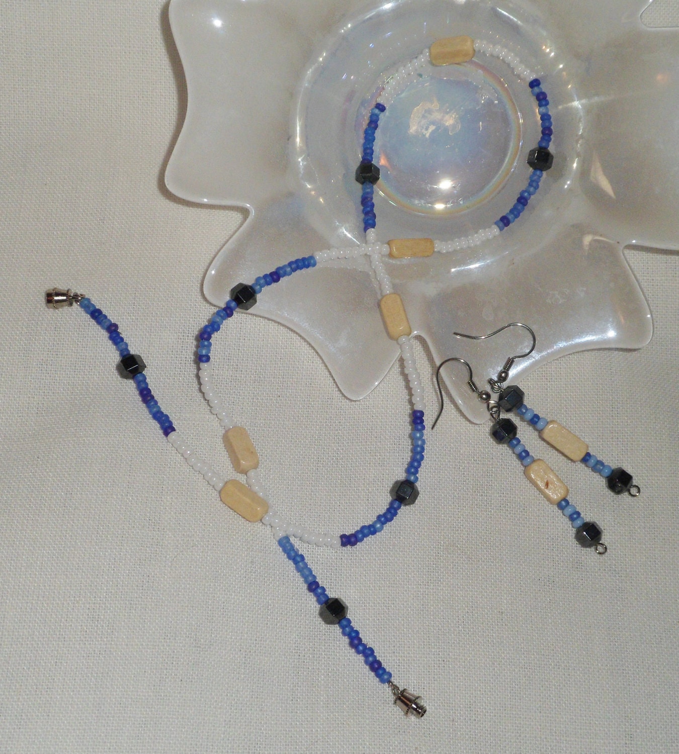 Czech beaded  necklace and matching dangling ear-ring set.