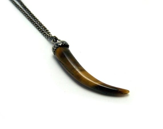 Vintage Tiger Eye Necklace Sterling Silver Bale with Long Chain