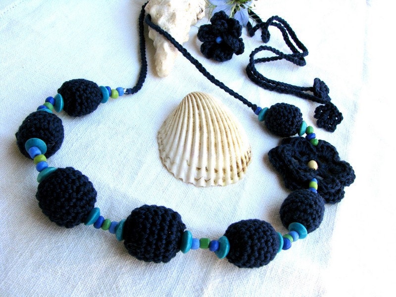 Navy blue crochet necklace