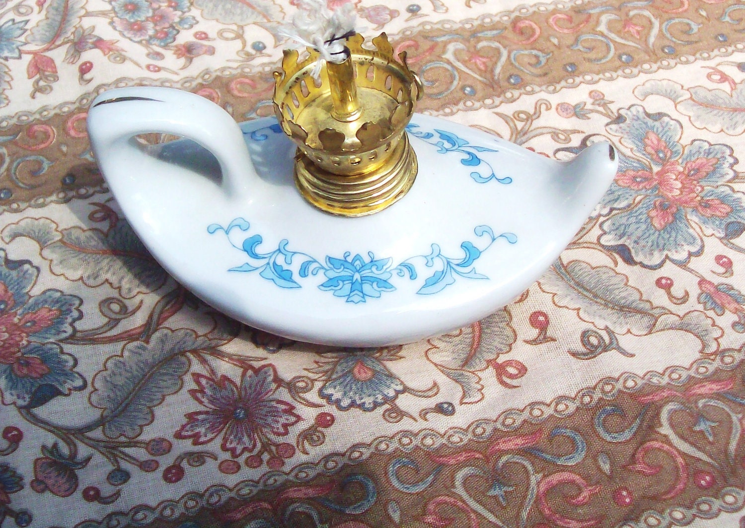 Vintage Porcelain Mini Genie styleoil  lamp base bluebutterfly/floral design