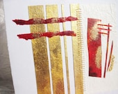 OOAK Modern painting / Greeting card, wedding, red and gold - Romance