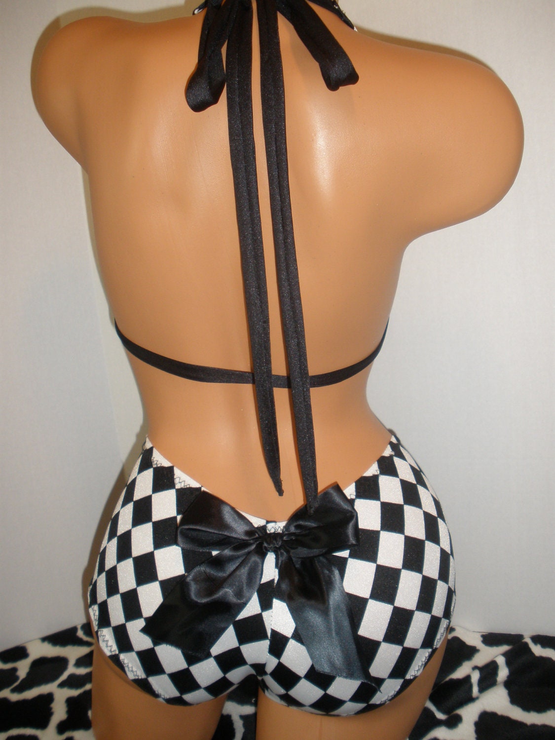 2 Piece Cute Black and White Checkered Swimsuit Short Set with Top and Shorts ( Last One in This Fabric Pattern)