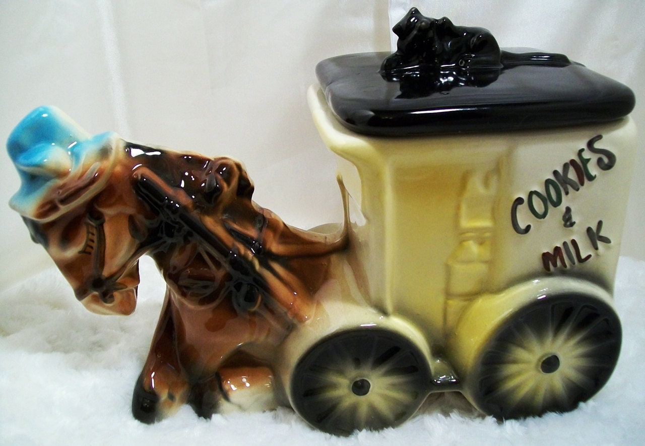 American Bisque Donkey Horse & Cart Cookie Jar