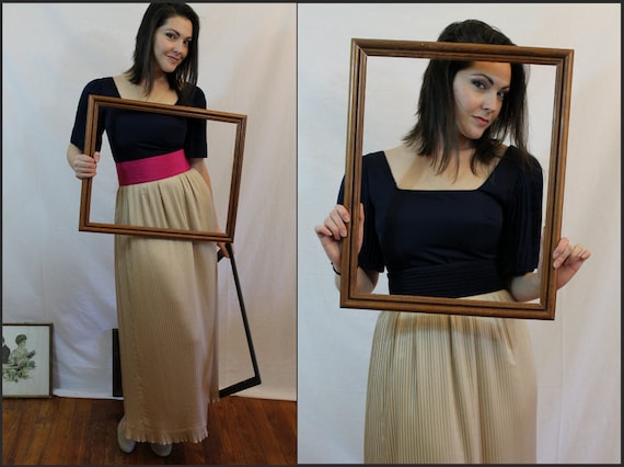 navy/champagne color block long cocktail/formal/party maxi dress // 60s alice// sz M