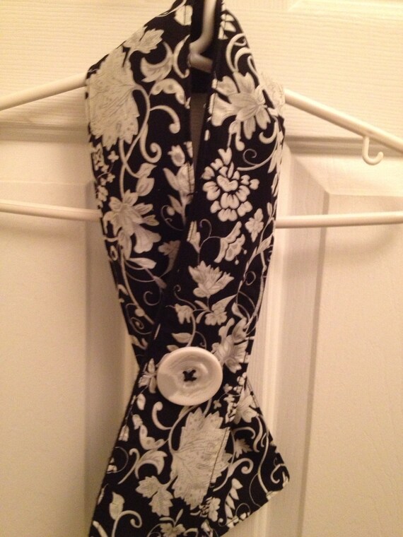 Black Gray and white Floral print with Black fleece Lining Scarf Neck Warmer