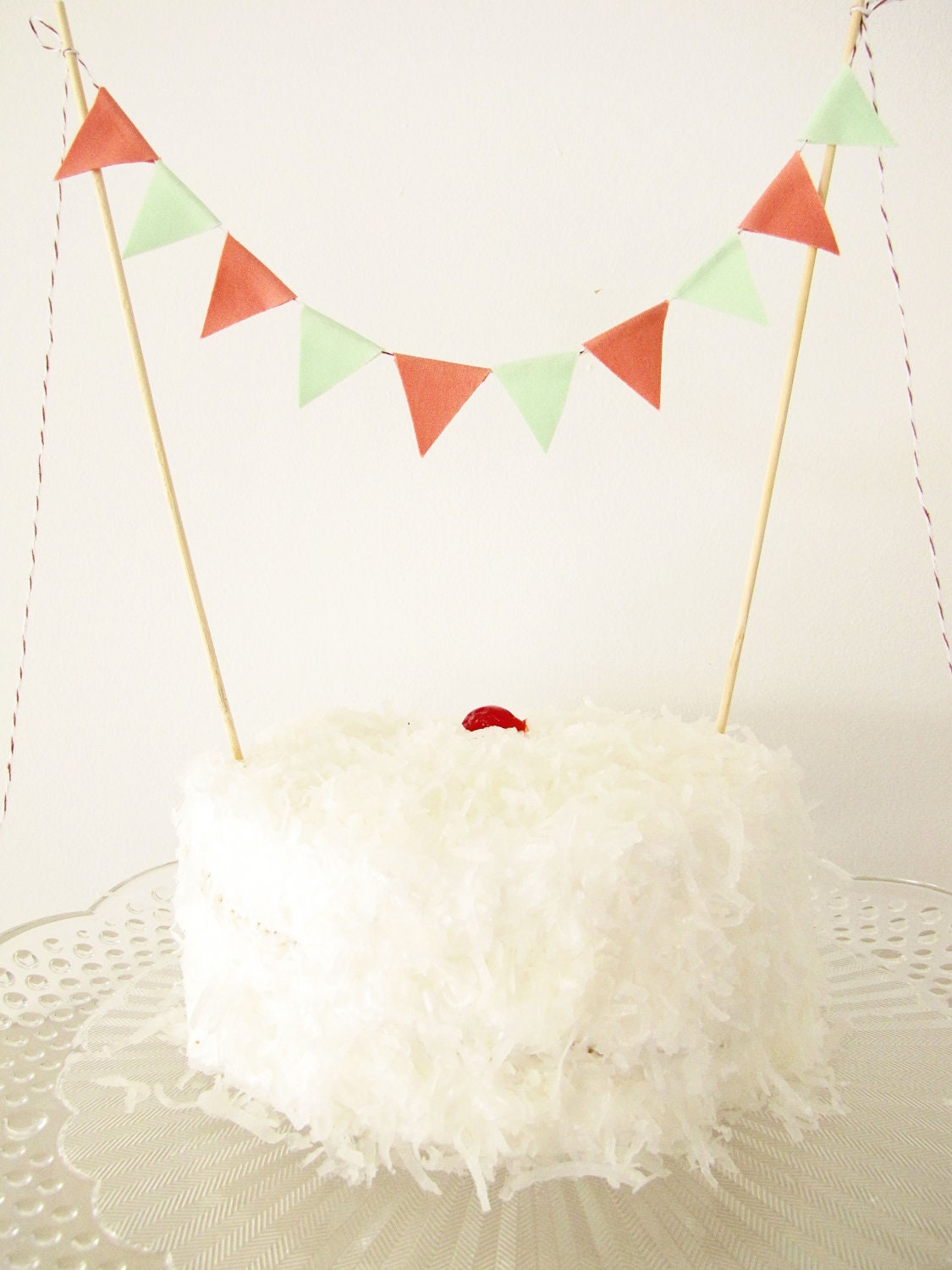 Fabric Cake Bunting Decoration - Cake Topper -  Wedding, Birthday Party, Shower Decor in peach and mint
