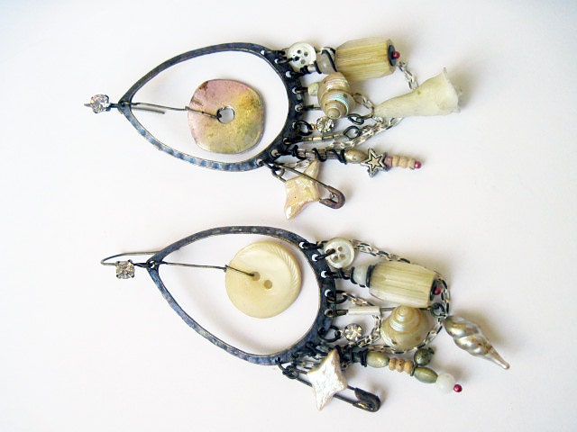 My Ghost in Your Glass. Rustic Black Victorian Cosmic Earrings.