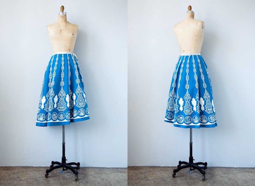 vintage 1950s skirt / vintage 50s swing skirt / ethnic boho vintage 1950s circle skirt