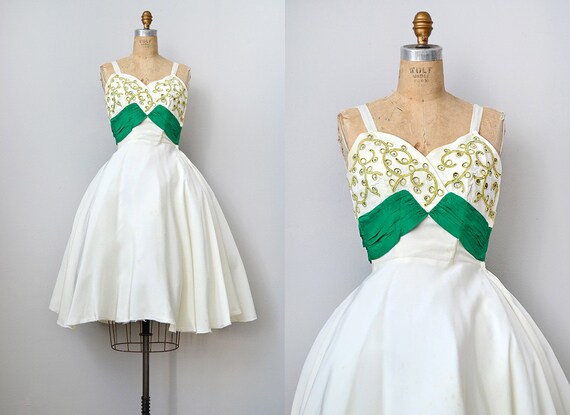 vintage 1950s silk party dress with sash