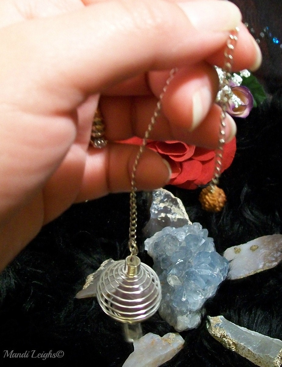 Spiritual Energy Silver Amethyst, And Crystal Rudraksha Caged Pendulum