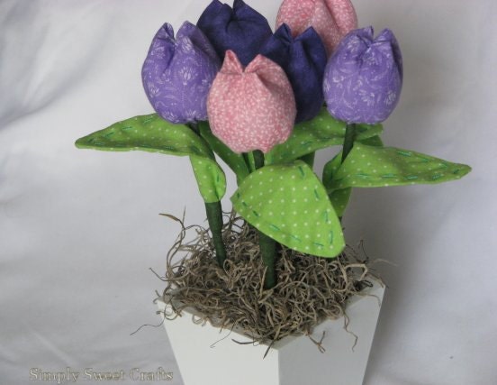 Fabric Flower Bouquet- Lavender,Pink  and Purple Tulips- Flower Arrangement- Flower Centerpiece