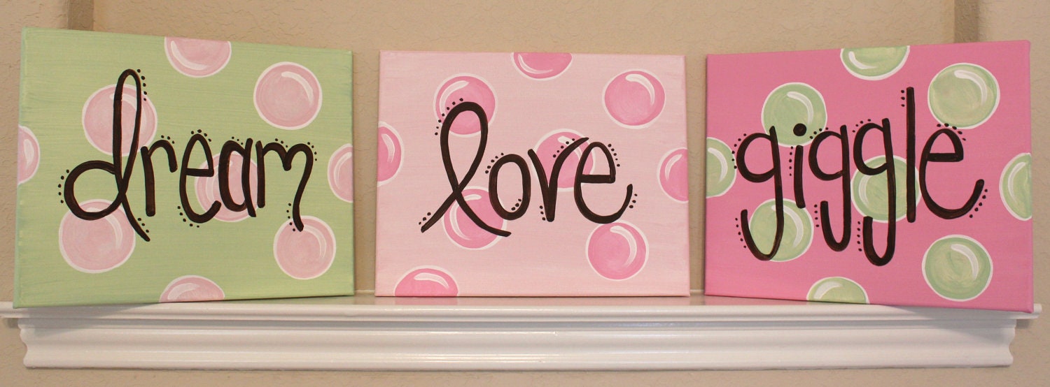 dream, love, giggle 11x14(set of 3) READY TO SHIP