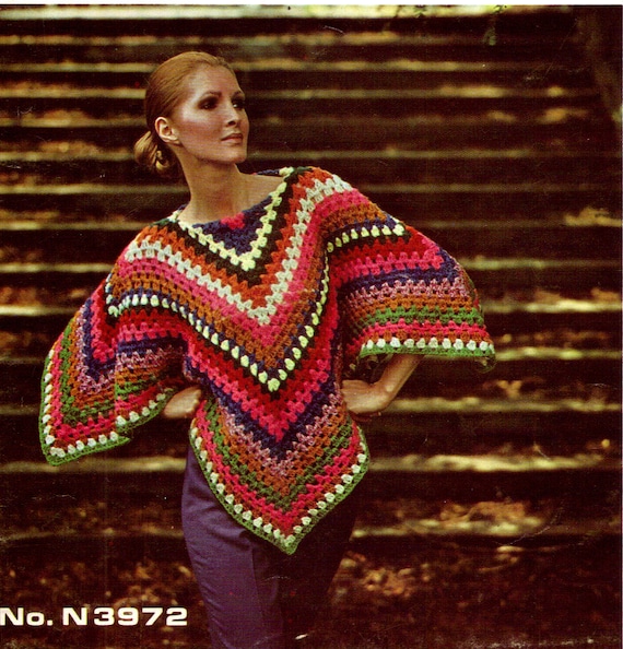 1970s Granny Poncho - Crochet pattern PDF 7072